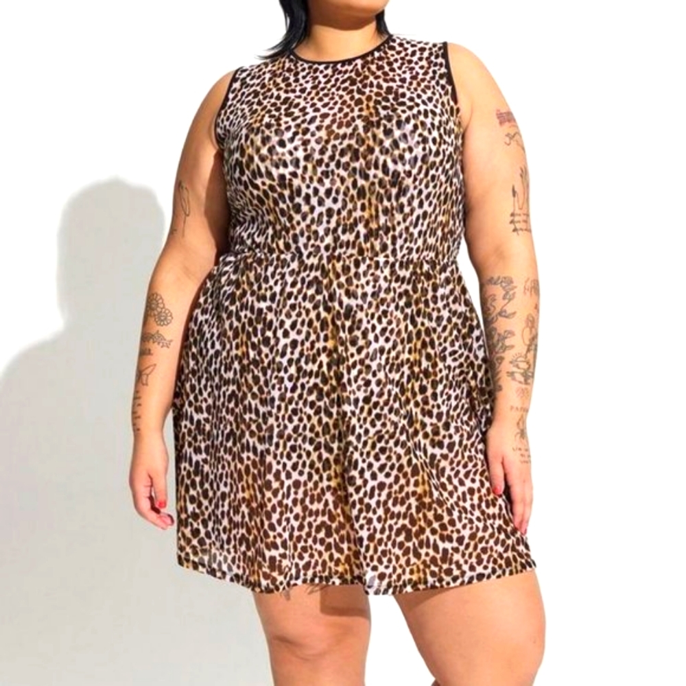 ❤️NWT TORRID SWIM DRESS UNDERWIRE MESH OVERLAY ANIMAL PRINT WITH BRIEF